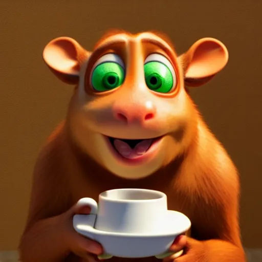 Image similar to a cute coala drinking cofee. pixar disney 4 k 3 d render funny animation movie oscar winning trending on artstation and behance. ratatouille style.