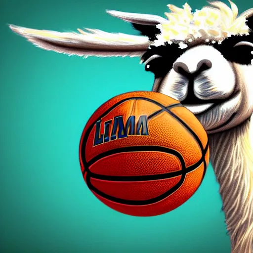 Image similar to a llama dunking a basketball, 4 k, digital art, high resolution, trending on artstation