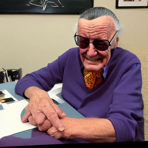 Image similar to stan lee sitting drawn by close, chuck