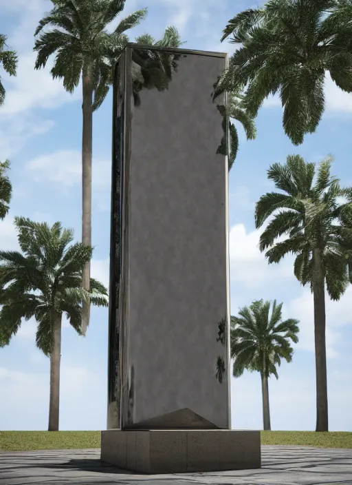 Image similar to highly detailed realistic architecture 3 d render of a mirrored stele monument in frank gahry style standing on a side of a highway, archdaily, made in unreal engine 4 octane render