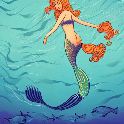 Image similar to Full body mermaid swimming in the sea, Anthropomorphized, portrait, highly detailed, colorful, illustration, smooth and clean vector curves, no jagged lines, vector art, smooth, ArtStation