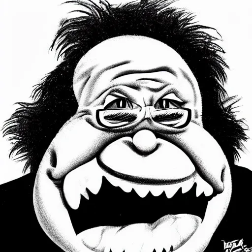 Prompt: danny devito in the style of ed roth and rat fink