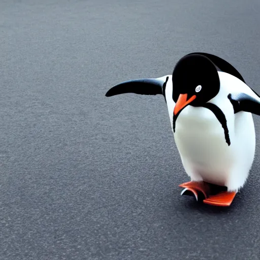 Prompt: A penguin doing taxes while riding a unicycle, photorealistic nature documentary 4K
