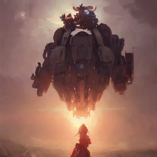 Prompt: oversized mech . crown of infant baby newborn kids , artstation by greg rutkowski 4k