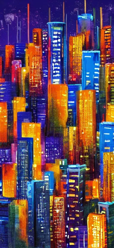 Image similar to “ city at night, covered in paint, digital art ”