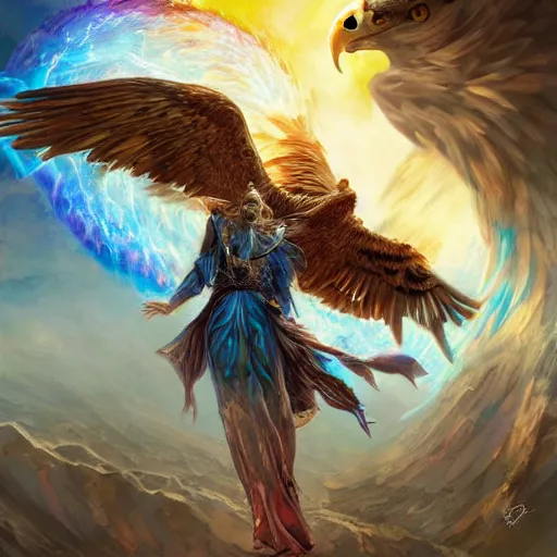 Prompt: a metaphysical eagle themed king, mystical cosmic messenger, 4 k digital illustration by artgerm, wlop, james jean, andrei riabovitchev, marc simonetti, yoshitaka amano, artstation, cgsociety