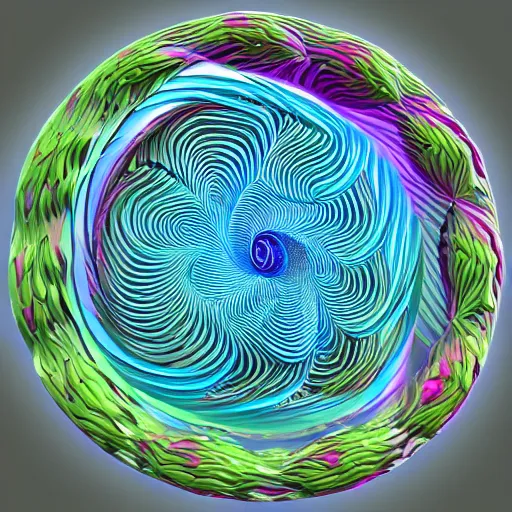 Image similar to a computer generated image of a spiral design, a raytraced image by elizabeth murray, behance, generative art, fractalism, biomorphic, zbrush