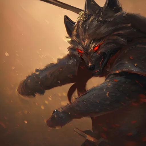 Image similar to anthropomorphic Azure samurai wolf, DnD character art portrait, fantasy battleground, raining, fire, oil painting, heroic pose, magic the gathering artwork, D&D, fantasy, cinematic lighting, centered, symmetrical, highly detailed, digital painting, artstation, concept art, smooth, sharp focus, illustration, volumetric lighting, epic Composition, 8k, art, DeviantArt, trending on Artstation, Jason Felix, Steve Argyle, Tyler Jacobson, Peter Mohrbacher, Akihiko Yoshida, Greg Rutkowski, Craig Mullins, Frank Frazetta, cinematic lighting