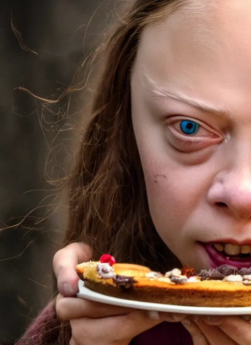 Prompt: closeup portrait of greta thunberg as a medieval goblin eating cakes, depth of field, zeiss lens, detailed, symmetrical, centered, fashion photoshoot, by Annie Leibovitz and Steve McCurry, David Lazar, Jimmy Nelsson, Breathtaking, 8k resolution, extremely detailed, beautiful, establishing shot, artistic, hyperrealistic, beautiful face, octane render