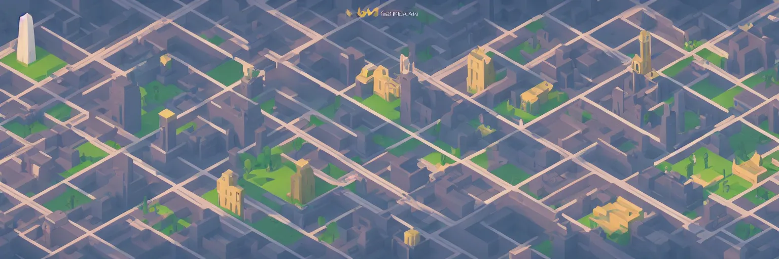 Image similar to City in isometric view, monument Valley 2 game style