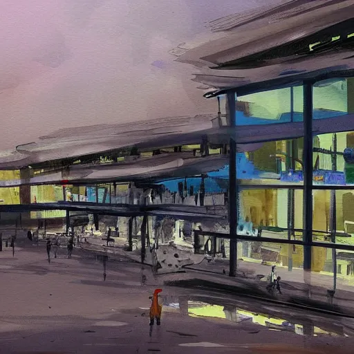 Prompt: a messy painting of The Southbank Centre. Trending on ArtStation.