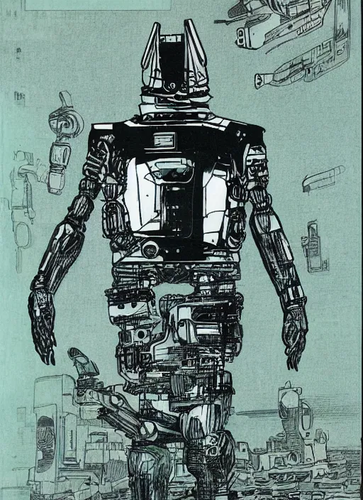 Image similar to cover art depicting an android by joseph michael lisner, masterpiece ink illustration,