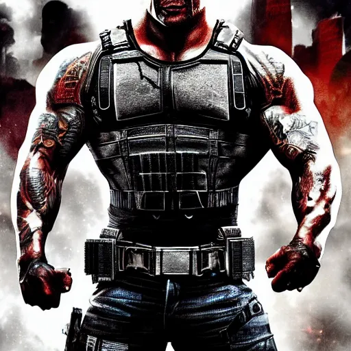 Image similar to Dwayne Johnson in the punisher digital art 4k detailed super realistic