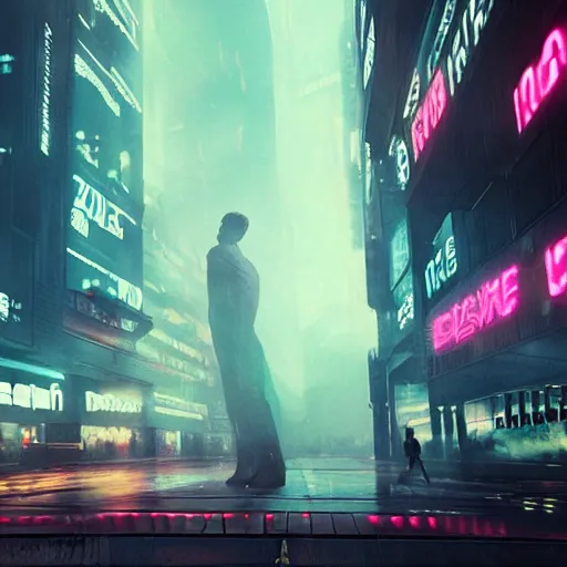 Image similar to a cinematic still from blade runner 2045, hologram dancer