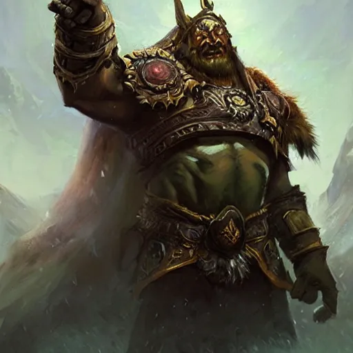 Image similar to the hero mountain king from the game warcraft 3, oil painting, by greg rutkowski