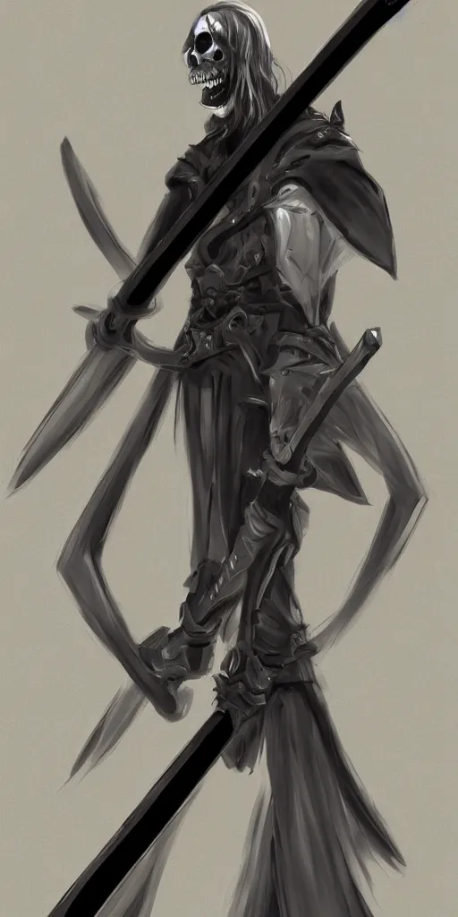 Prompt: long sword, black skull sword guard, concept art, digital painting