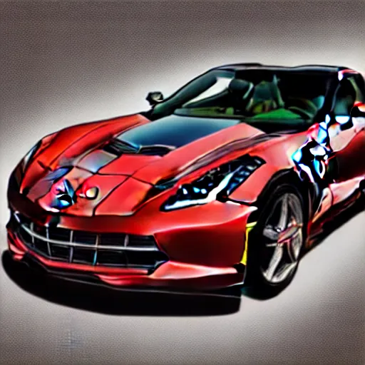 Image similar to portrait of a corvette champagne hybrid, digital art