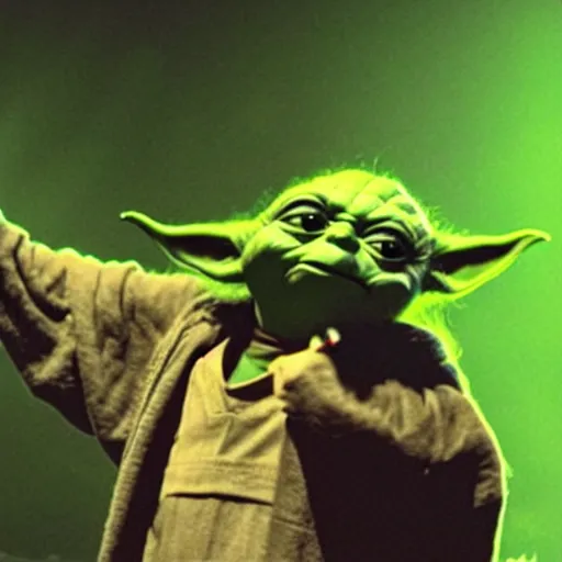 Image similar to Yoda performing on stage at a rap concert
