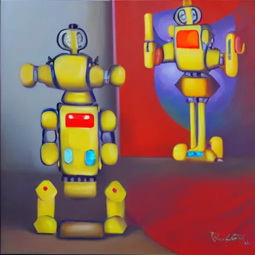 Prompt: robot painter, oil painting, realistic