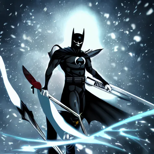 Prompt: Anime batman with a sword, anime art style, 8k