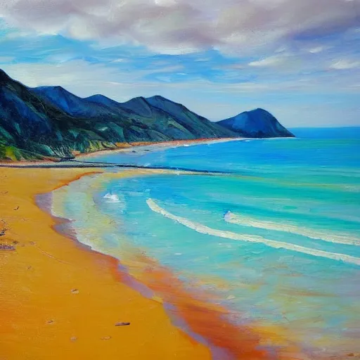 Image similar to golden bay new zealand, abel tasman, Lastreopsis hispida, colorful oil painting, trending on artstation