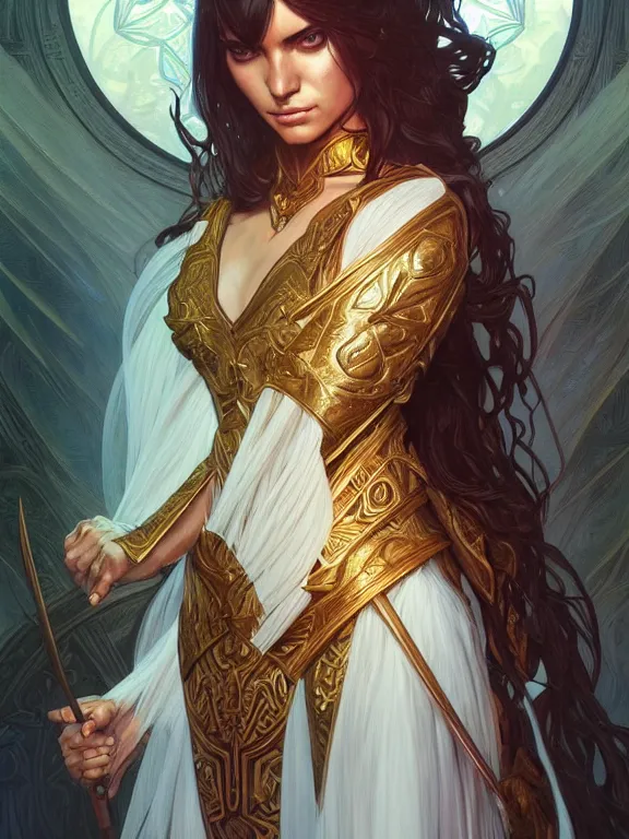 Image similar to symmetry!! intense fanart of a adriana as a mage warrior as acotar protagonist, magic background, intricate, elegant, highly detailed, my rendition, digital painting, artstation, concept art, smooth, sharp focus, illustration, art by artgerm and greg rutkowski and alphonse mucha