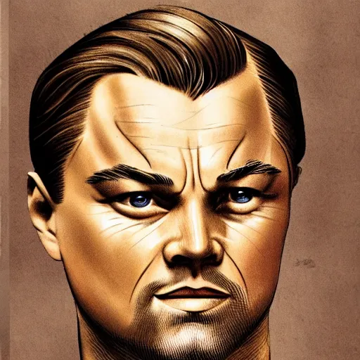 Image similar to representation of a Leonardo DiCaprio in the year 1940 illustrated by Hugh Joseph Ward