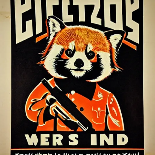 Image similar to red panda on a propaganda poster, guns, world war, circa 1 9 3 9, stencil
