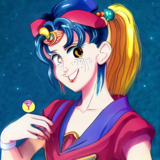 Prompt: a portrait of sailor moon as a human