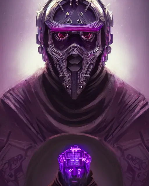 Image similar to a portrait of a medieval king, cyberpunk, purple color scheme, glowing eyes, grim - lighting, high - contrast, intricate, elegant, highly detailed, digital painting, artstation, concept art, smooth, sharp focus, illustration