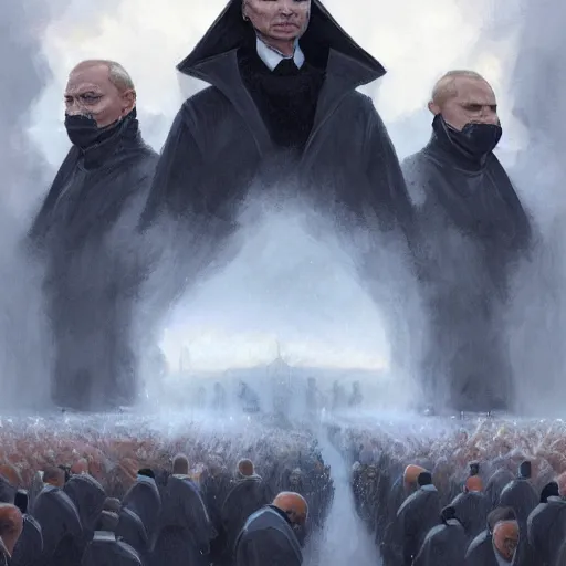 Prompt: putin funeral, death, coffin, portrait, highly detailed, full body, digital painting, trending on artstation, concept art, sharp focus, illustration, art by artgerm and greg rutkowski and magali villeneuve