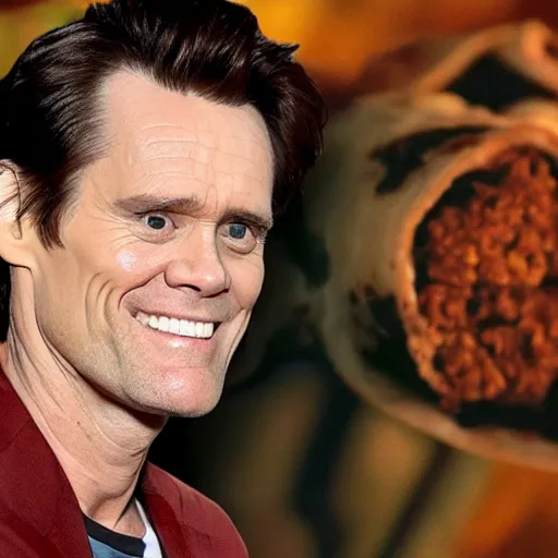 Image similar to photo of jim carrey's head inside of a burrito