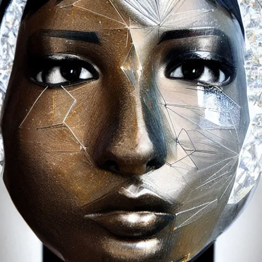 Image similar to a beautiful human face made out of crystal