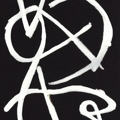 Image similar to the modern english letter m painted with thick white oil paint in loose brush strokes on a black background, centered in view