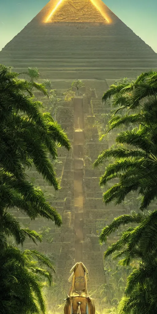 Image similar to symmetry!! egyptian gods in a lush green ancient egypt, pyramids, surreal, dreamlike, lucid dream, very detailed, perfect lighting, perfect composition, 4 k, artgerm, derek zabrocki, greg rutkowski