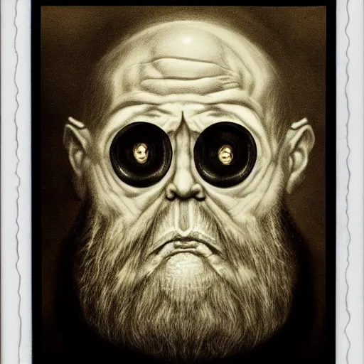 Image similar to portrait of the exiled god, polaroid, cosmic horror, photo realistic, flesh, nightmare, demon, old man, beard, no eyes, hate, anger, monster