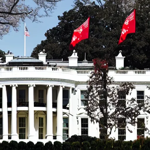 Image similar to photo of red flag waving over White House