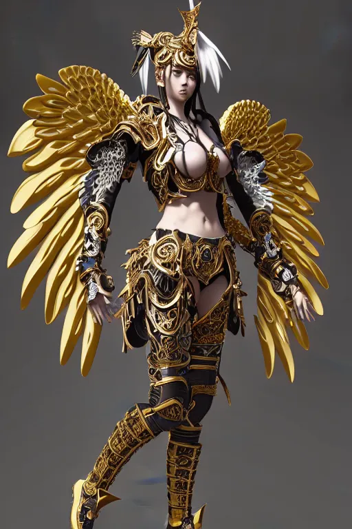 Prompt: beautiful anime woman wearing epic ornate bone armor, illustrious angel wings, epic character design, styled by iris van herpin, 8 k octane render