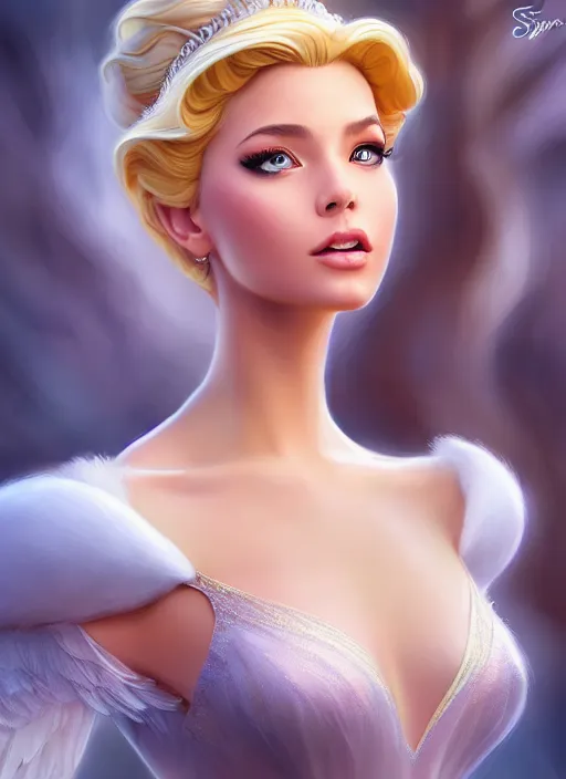 Image similar to photo of a gorgeous young woman swan princess in the style of stefan kostic, realistic, sharp focus, 8 k high definition, insanely detailed, intricate, elegant, art by stanley lau and artgerm