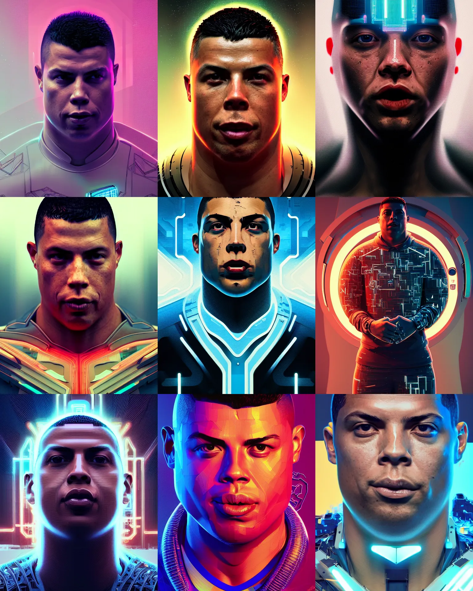 Image similar to ronaldo nazario as a cyborg. intricate abstract. intricate artwork. by tooth wu, wlop, beeple, dan mumford. octane render, trending on artstation, greg rutkowski very coherent symmetrical artwork. cinematic, hyper realism, high detail, octane render, 8 k, iridescent accents