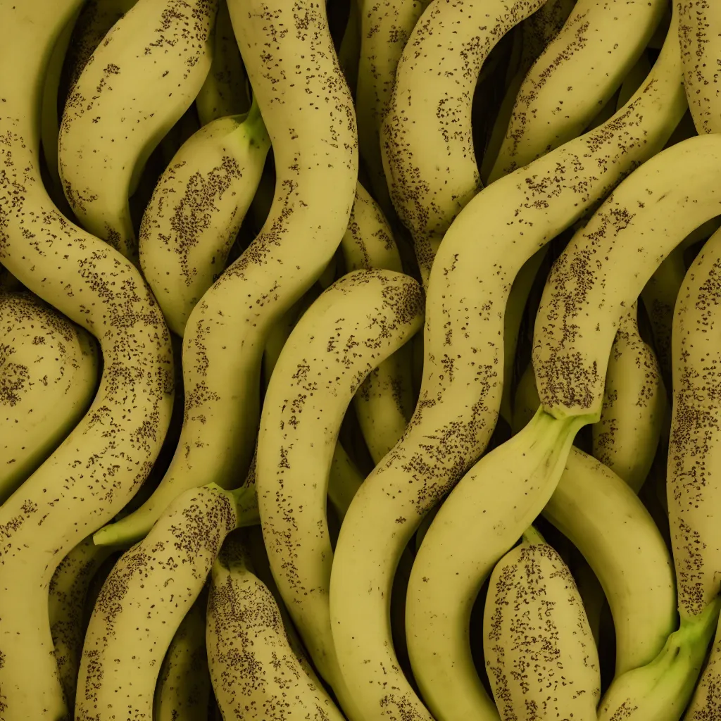 Image similar to circular fractal bananas that grow like coral, inside art nouveau with petal shape, big banana peals, and banana stems, mesh roots. closeup, hyper real, food photography, high quality