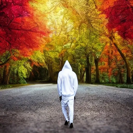 Prompt: guy with white hoodie on a beautiful planet colorful and full of life