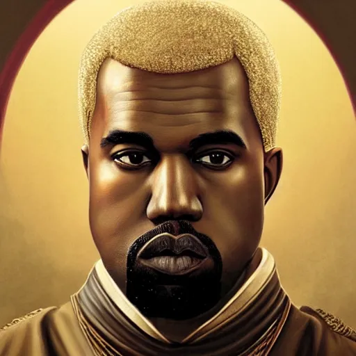 Image similar to Portrait of Kanye West as emperor napoleon, amazing splashscreen artwork, splash art, head slightly tilted, natural light, elegant, intricate, fantasy, atmospheric lighting, cinematic, matte painting, by Greg rutkowski