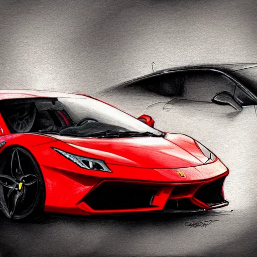 Image similar to half ferrari half lamborghini drawn by greg rutkowski