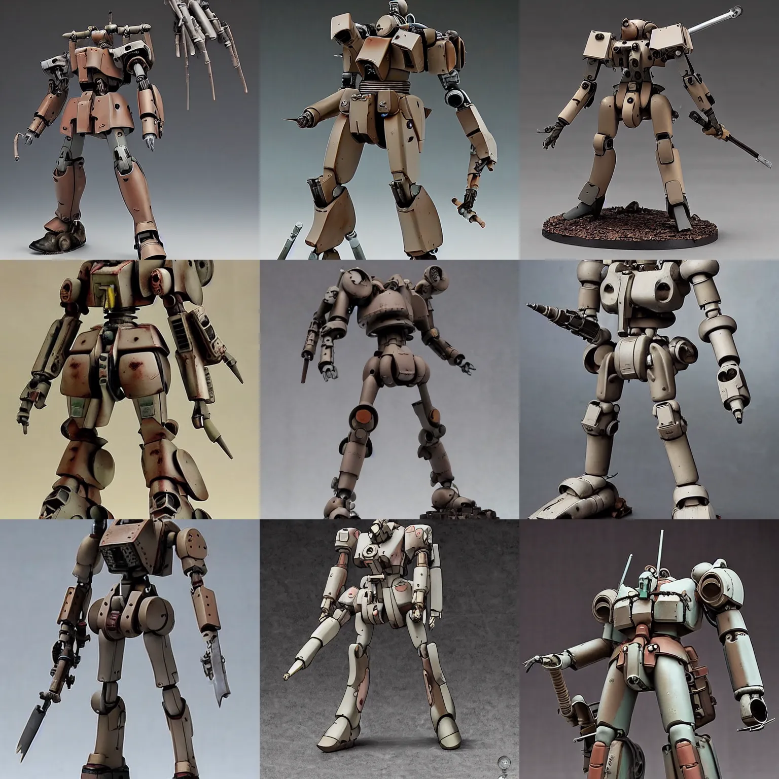 Prompt: grungy, light brown, grey, maschinen krieger!, kitbash!!, gunpla, mold, dark, junk, football, tubes, guts, fantasy, rust, metal, rivets, by giger, masahiro ito, junji ito, kow yokoyama, makoto kobayashi!!