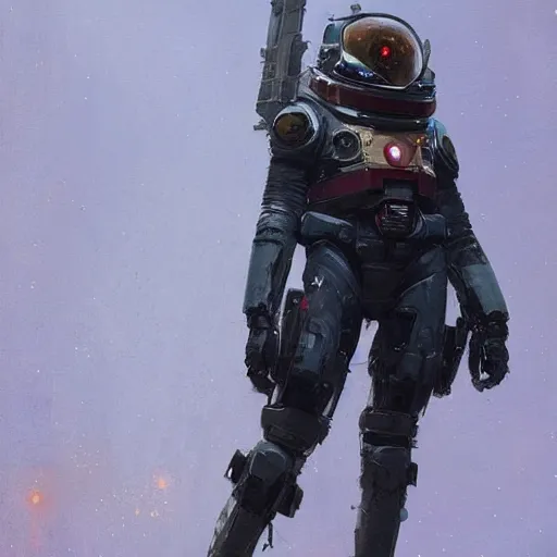 Image similar to a beautiful portrait of a space bounty hunter by greg rutkowski and jamie hewlett trending on artstation