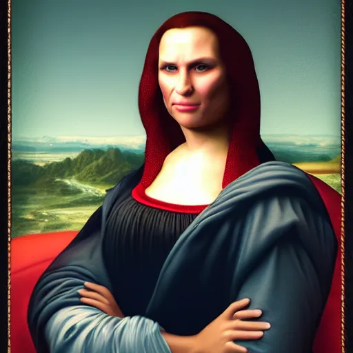 Prompt: Donald trump as Mina Lisa, realistic artstyle, wide shot, dramatic lighting, octane render, hyperrealistic, high quality, highly detailed, HD, beautiful, cinematic, 8k, unreal engine, facial accuracy, symmetrical