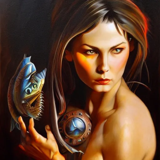 Image similar to detailed portrait of gyrados intricate, hyper detailed, realistic, oil painting, by julie bell, frank frazetta, cinematic lighting