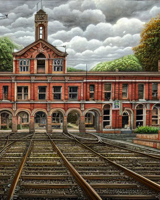 Prompt: a beautiful detailed painting of urbex nature architecture unfinished building industrial architecture railway station by stanley spencer, san andreas, archdaily, wallpaper, highly detailed, trending on artstation.