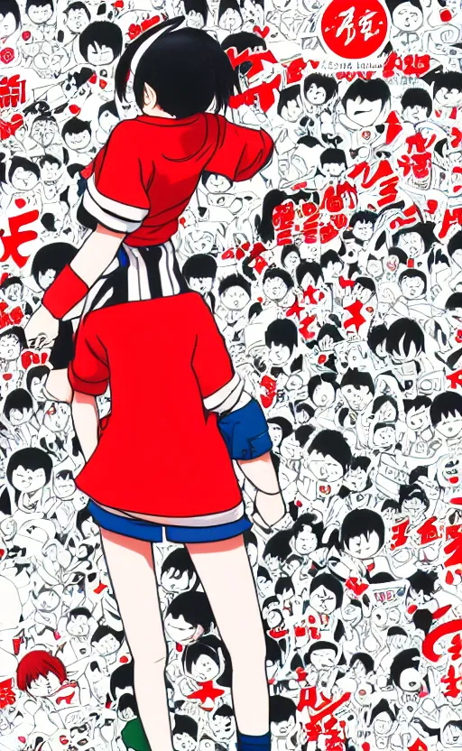 Image similar to manga, monochrome, toriyama akira, portrait of a girl character, modern clothing, sneaker shoes, pop fashion, red shirt, arcade cabinet